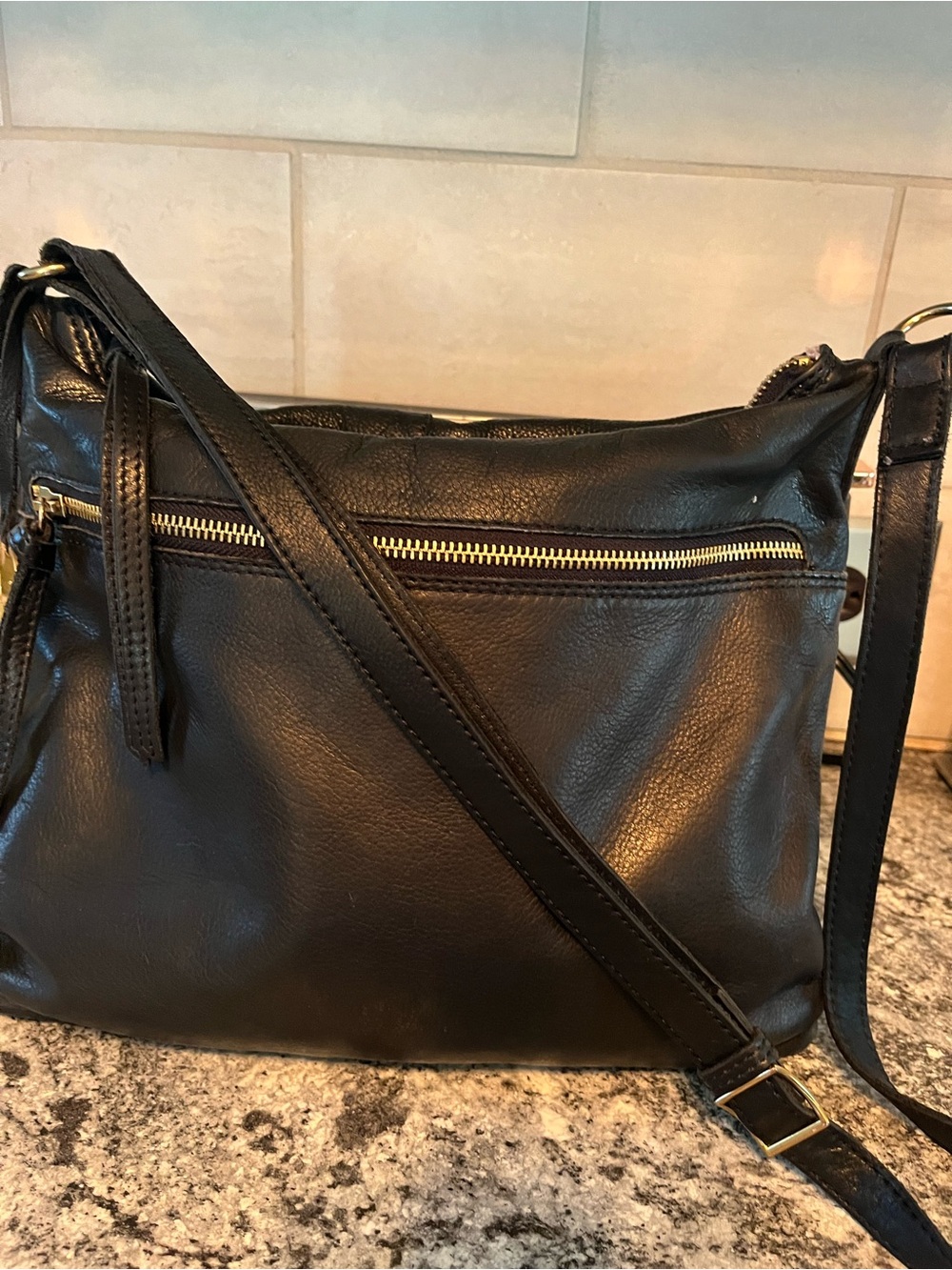 Margo New York Crossbody Shoulder Bag Black Smooth Leather Gold Hardware